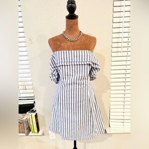 Lulu's Striped Off-Shoulder Blouse in Blue and White